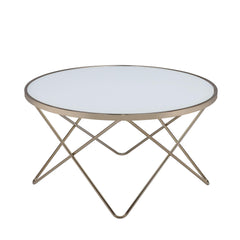 1pc Coffee Table Champagne Finish Frame Round Frosted Glass Top Mid-Century Modern Design Living Room Furniture