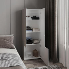 Home 3 Door Closet System with Hanging Rod for clothes and interior Shelves, Manufactured Wood Freestanding Bedroom Storage, Utility Room or Laundry Room Furniture, White