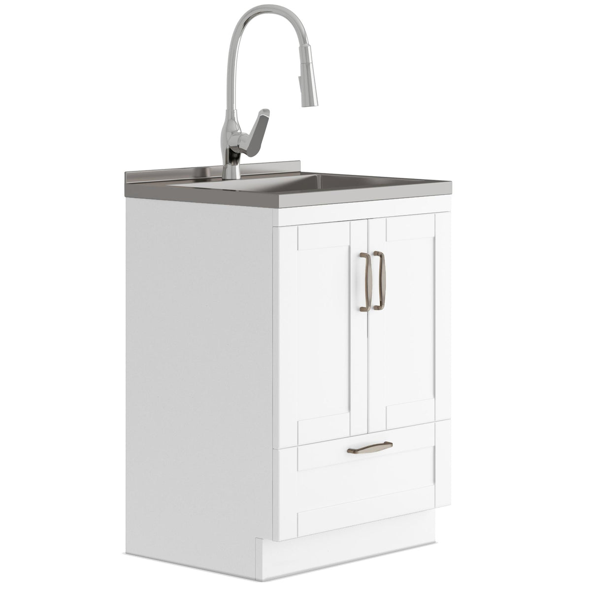Melody - Deluxe 24" Laundry Cabinet with Pull-out Faucet and Stainless Steel Sink - White
