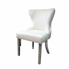 Glam Style 2pc Side Chair Silver Square Legs Diamond Pattern Nailhead Trim White Finish Dining Room