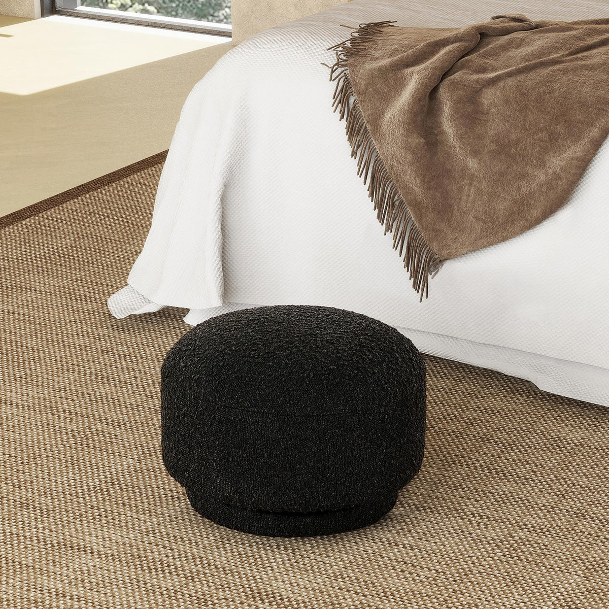 Tale 15" Mushroom Footstool Ottoman, Ebony Black Boucle