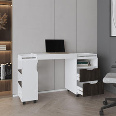 Lyric Diego 54" Wide Two Drawer Expandable Desk with Seven Shelves and Casters White - Dark Walnut