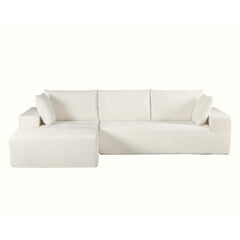 Moon Convertible Sectional Sofa in Soft Corduroy, Modern Comfy Couch with Full Foam Cushioning, Cozy Sleeper Sectional for Living Room, Bedroom, No Assembly Required, Ivory -Left Facing