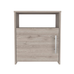 Atlas Nightstand , End Table, Side Table One Shelf, Single Door Cabinet, Metal Handle -Light Gray