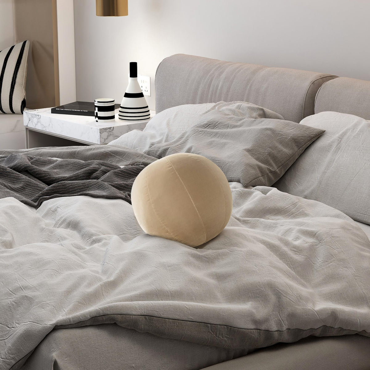 Story 12" Round Sphere Accent Ball Throw Pillow, Fawn Brown Performance Velvet