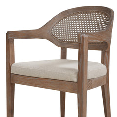 Ares Mid-Century Modern Cane Back Dining Chair, Taupe Beige Textured Weave