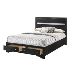 1pc King Platform Bed Storage Drawers Shimmering Silver Accent Black Silver Finish Solid Wood