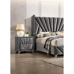 Gorgeous Gray Fabric Fully Upholstered Nightstand 1pc Bedroom Furniture Chrome Legs Bedside Table