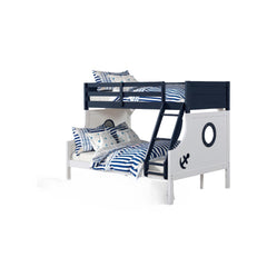 Twin Over Full Bunk Bed Modern Novelty Style Attached Ladder Upper Bed Rails And Lock Joint Structure For Safety Slat Kit Blue / White Finish