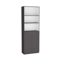 Home 2-Door Bookcase, Modern Storage Unit with Dual Doors and Multi-Tier Shelves -Matt Gray / White -Office