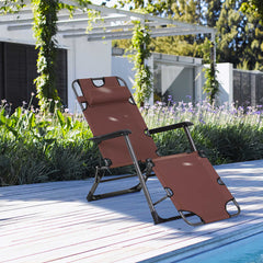 Oxford Fabric Metal Frame Zero Gravity Outdoor Pool Sun Lounger Lounge Chair 120°/180° - Brown