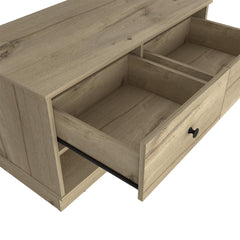Storage Bench Beji, Lower Shelf, Two Drawers, Light Oak Finish