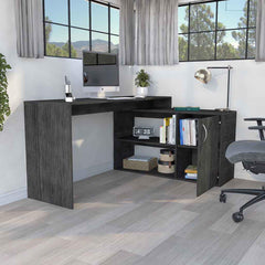 Comet Modern L-Shaped Computer Desk with Open & Closed Storage -Smokey Oak