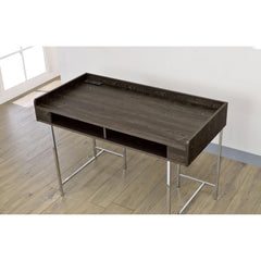 Modern Contemporary USB Supported Computer Desk With Drawer Space Providing Storage, Wood And Steel Construction