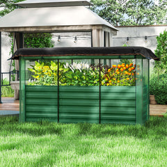 Galvanized Steel Planter Box with Crop Cage and Shade Cloth, Raised Garden Bed for Flowers, Veggies and Herbs, Green