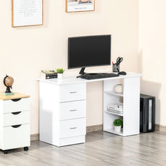 47" Modern Home Office Computer Desk Bookcase Combo Writing Table Workstation with 3 Drawer and Storage Shelf - White
