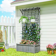 Wood Planter with Trellis for Vine Climbing, Raised Garden Bed, Privacy Screen for Backyard, Patio, Dark Gray