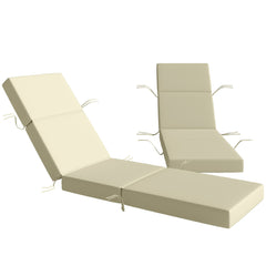 Set of 2 Chaise Lounge Cushion, 4" Thick Outdoor Lounge Chair Cushions with Ties for Patio, 21" x 72 ", Cream White