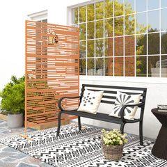 78" H x 48" W Metal Outdoor Privacy Screen, Freestanding Decorative Privacy Fence Screen for Balcony, Brown
