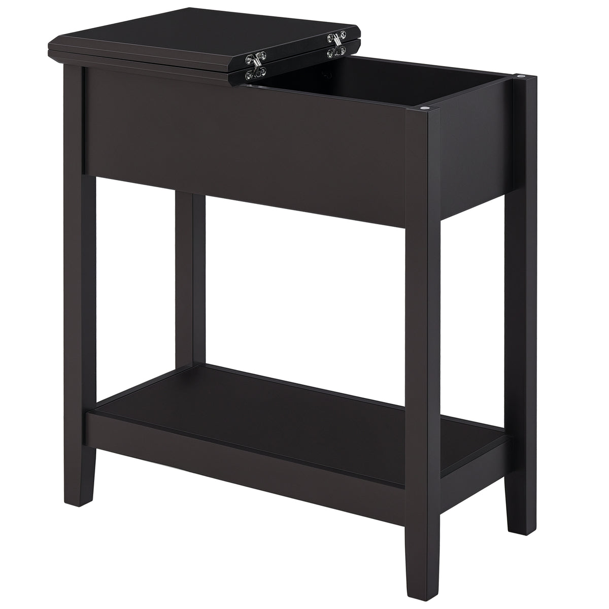 End Table, Narrow Side Table with Flip Top, Storage Cabinet, Bottom Shelf for Living Room, Dark Coffee