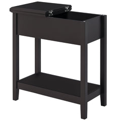 End Table, Narrow Side Table with Flip Top, Storage Cabinet, Bottom Shelf for Living Room, Dark Coffee