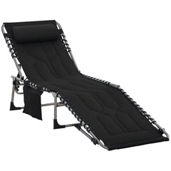 Padded Folding Chaise Lounge Chair, Outdoor 6-Level Reclining Camping Tanning Chair with Headrest for Beach, Yard, Patio, Pool, Black
