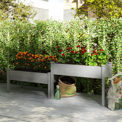 2 Tier Raised Garden Bed, Wooden Elevated Planter Box with Legs, Outdoor Plant Bed for Flowers Vegetables Herbs Gray