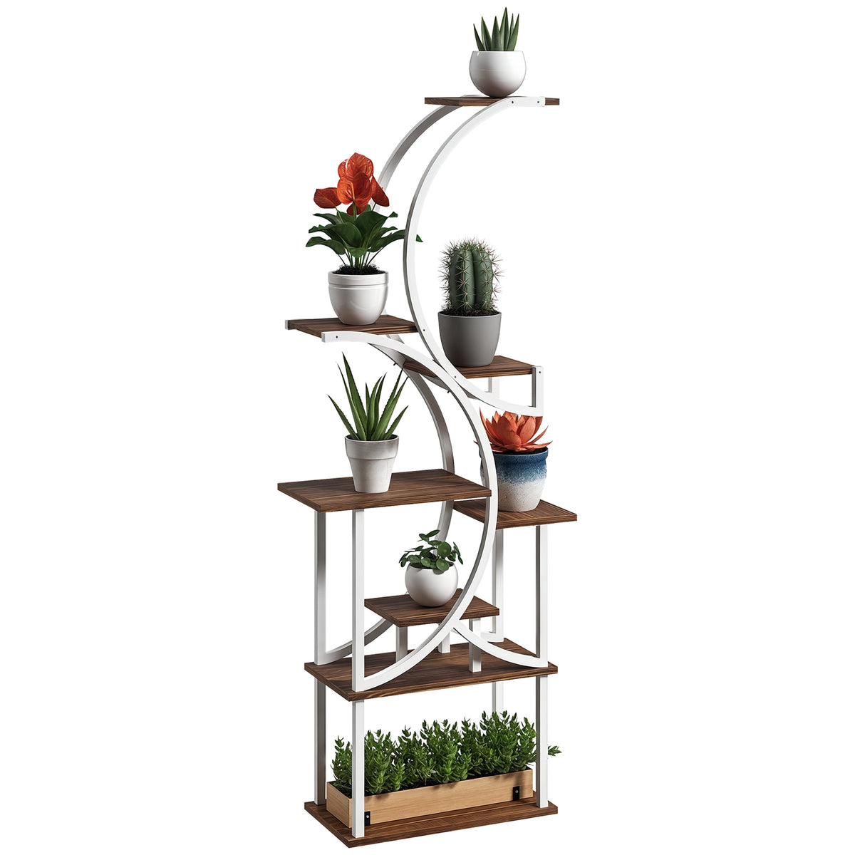 Plant Stand Indoor, 8 Tier 62" S-Shaped Plant Shelf, Corner Plant Rack for Multiple Plants, Carbonised Finish
