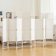 8 Panel Folding Room Divider Portable Privacy Screen Wave Fiber Room Partition for Home Office White
