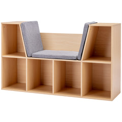 6-Cubby Kids Bookcase with Reading Nook and Cushion, Multi-Purpose Storage Organizer for Bedroom, Living Room, Natural