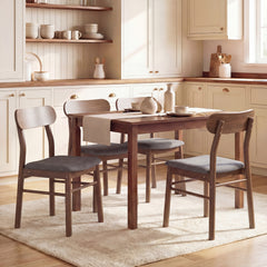 Set of 4 Dining Chairs, Upholstered Dining Room Chairs with Rubberwood Legs and Padded Seat for Kitchen, Gray