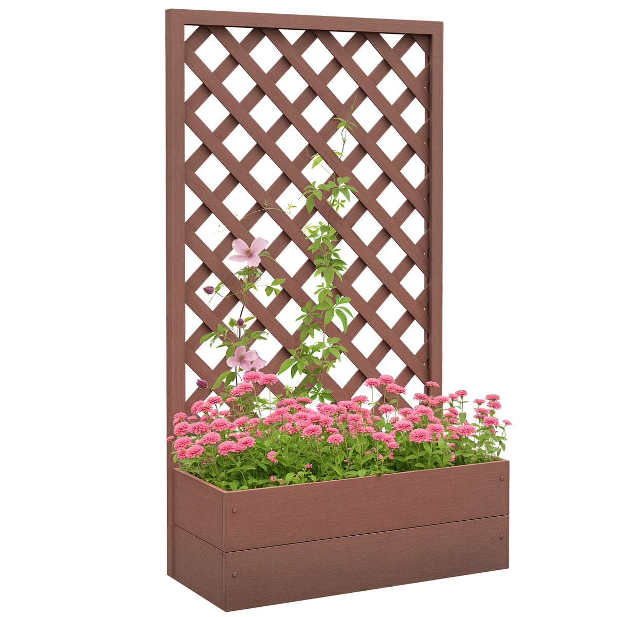 Trellis Planter Box for Climbing Plants, Raised Garden Bed w/ Trellis Lattice for Outdoor Garden, Backyard, Brown