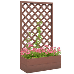 Trellis Planter Box for Climbing Plants, Raised Garden Bed w/ Trellis Lattice for Outdoor Garden, Backyard, Brown