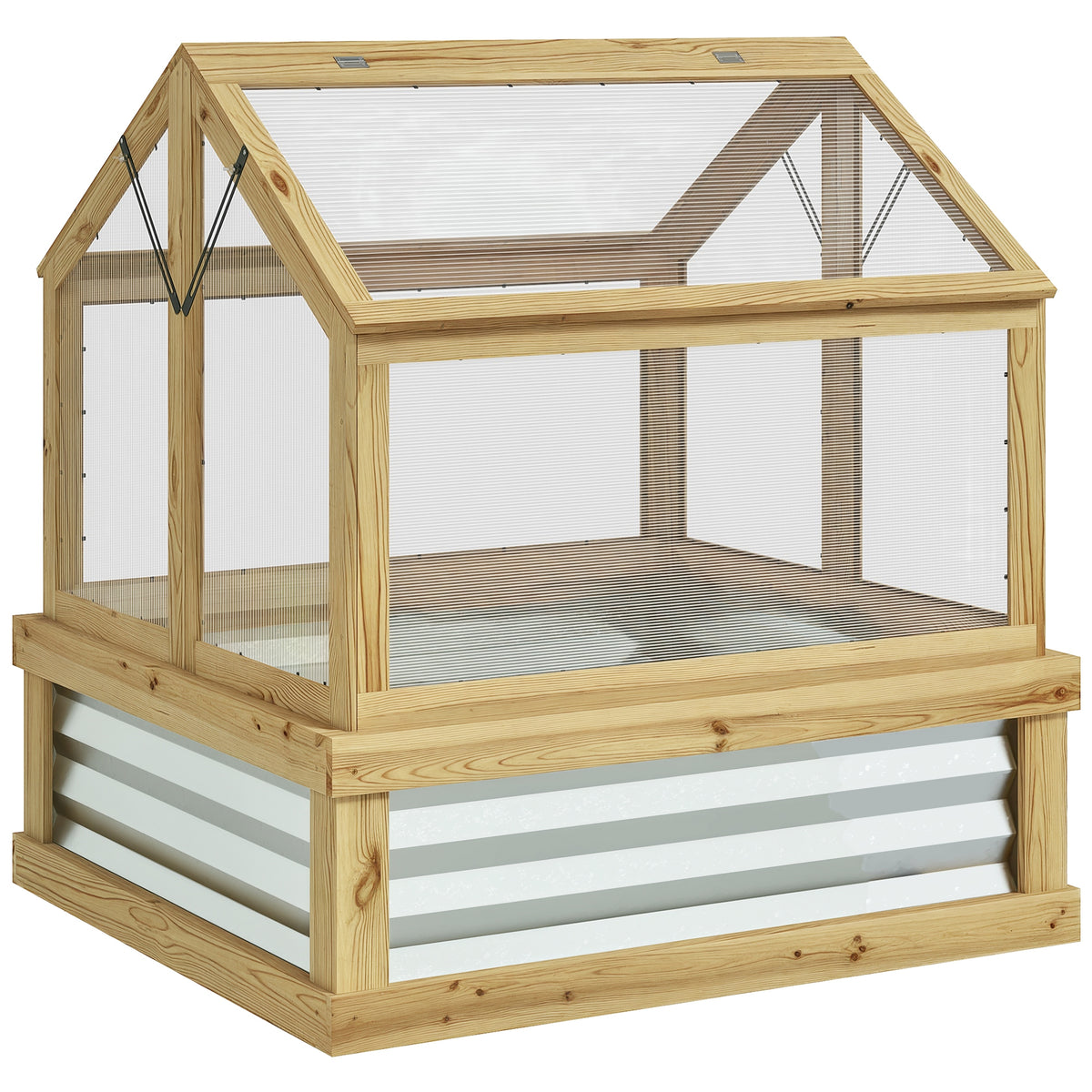 Raised Garden Flower Bed Kit with Greenhouse, Wooden Cold Frame Planter, 35.5" x 31.5" x 36", Natural