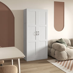 71" Tall Storage Cabinet with Movable Storage Shelves, Modern Style Pantry Cabinet with Soft Close Doors, White