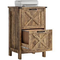 Vertical File Cabinet with 2 Drawers, Rustic Farmhouse Office Storage Cabinet for A4, Letter Size, Rustic Brown