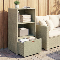 Valet Pool Towel Rack, Water-Resistant PE Plastic Rattan Wicker Storage Organizer, 2 Shelves, 1 Basket Drawer