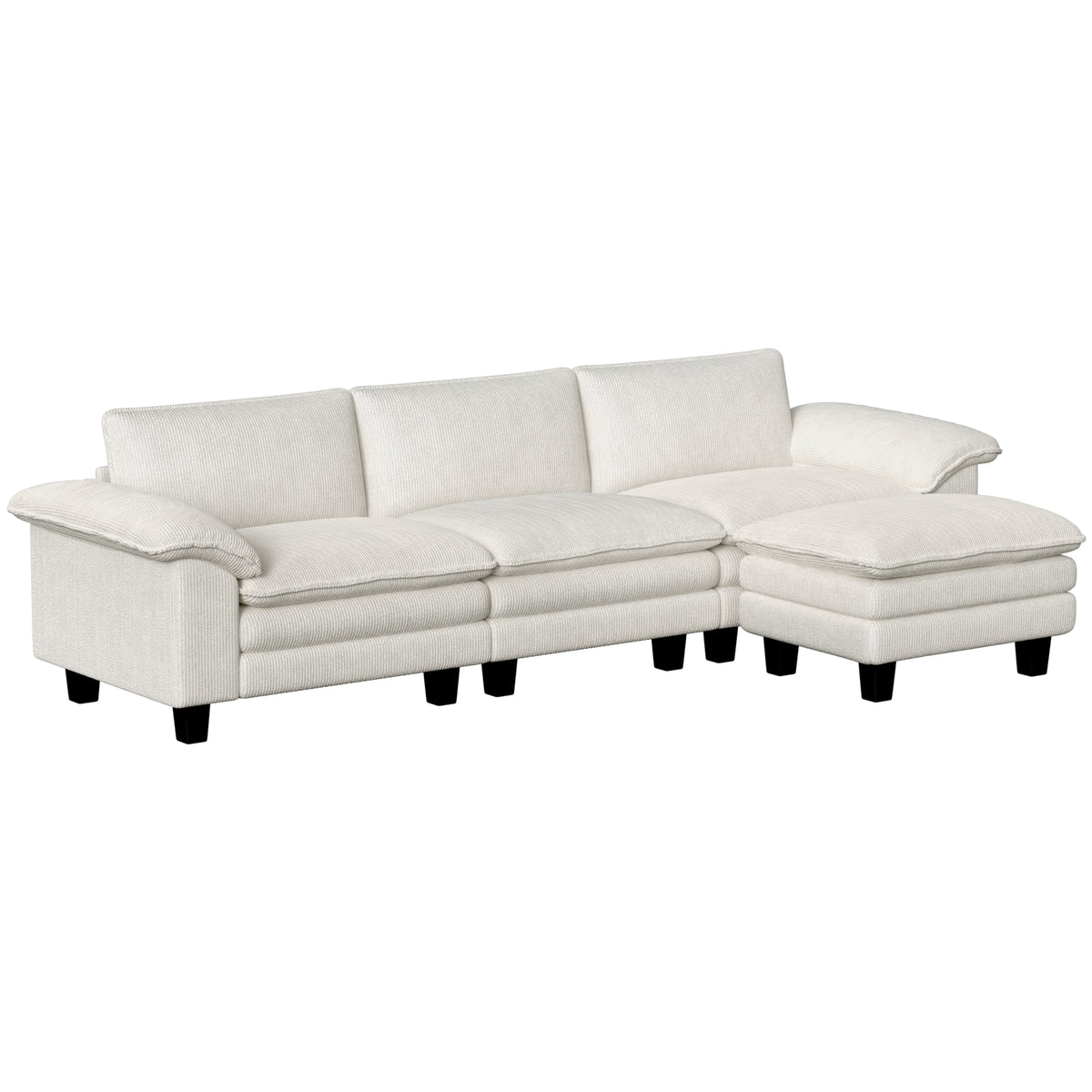 Sectional Sofa, L Shaped Couch with Deep Seat, Movable Ottoman and Pillow-top Armrests, Beige