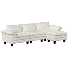 Sectional Sofa, L Shaped Couch with Deep Seat, Movable Ottoman and Pillow-top Armrests, Beige