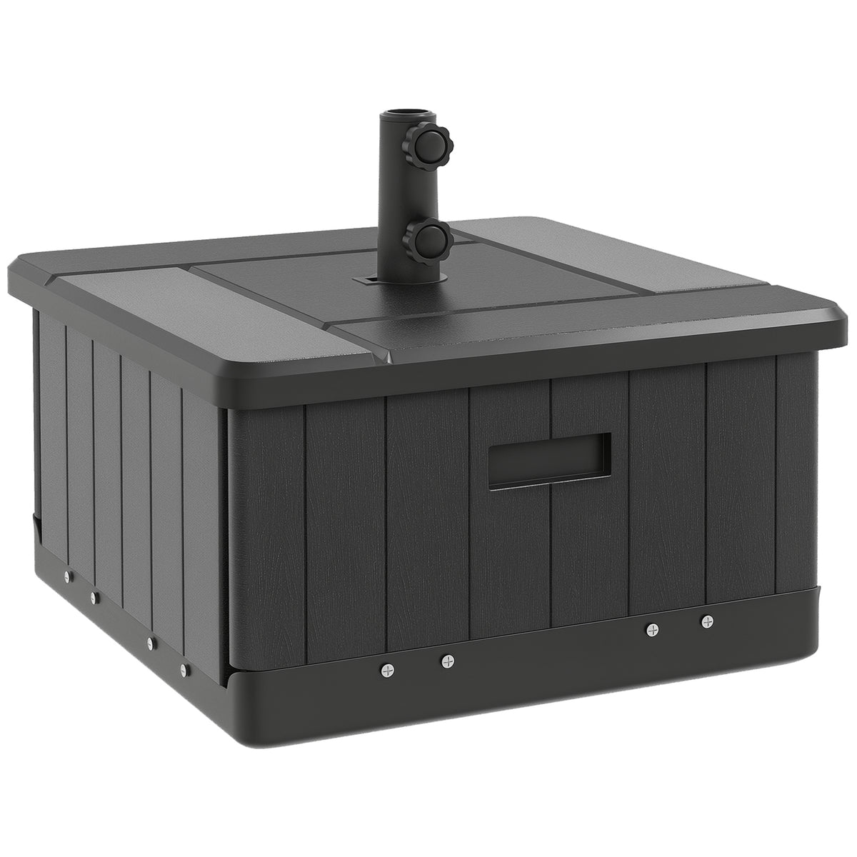 3-in-1 Outdoor Umbrella Base with Wheels and Handles, End Table, Flower Box Planter with Hole, 175 lbs. Capacity, Black