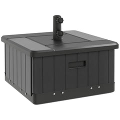 3-in-1 Outdoor Umbrella Base with Wheels and Handles, End Table, Flower Box Planter with Hole, 175 lbs. Capacity, Black