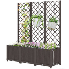 3PCS Plastic Planter Box with Trellis, Self-Watering Raised Garden Bed with Trellis and Automatic Watering Timer Kit