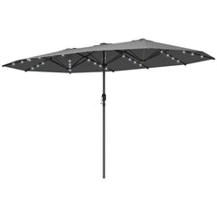 Garden Parasol, Double-Sided Sun Umbrella with LED Solar Lights, Patio Parasol for Outdoor, Gray