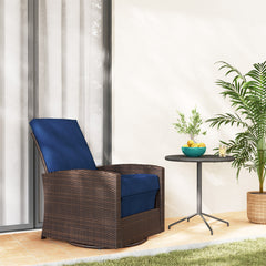 Outdoor Wicker Swivel Recliner Chair, Reclining Backrest, Lifting Footrest, 360° Rotating Basic, Water Resistant Cushions for Patio, Dark Blue