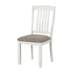 Comet Side Dining Chair Set of 2, Rustic White Wood, Gray Fabric, Slat Back