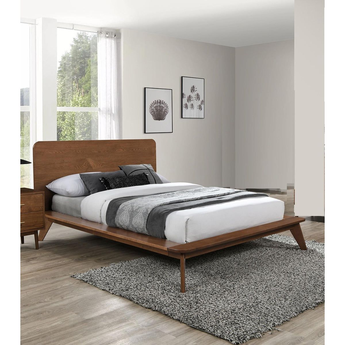 Fable Color Eastern King Size Bed Solid wood Veneer 1pc Platform Bedframe Mattress Ready Mid-Century Modern Style