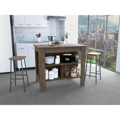 CASSANDRA E-SHOP Delos Kitchen Island, Four Legs, Three Shelves, Dark Brown