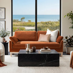 Asgard 75.5" Modern Farmhouse Sofa, Burnt Orange Performance Velvet