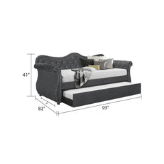 Helen Upholstered Velvet Wood Daybed with Trundle in Gray