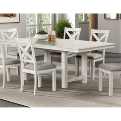 Rustic White Oak Dining Table w Leaves Block Trestle Base 1pc Table Dining Room Furniture